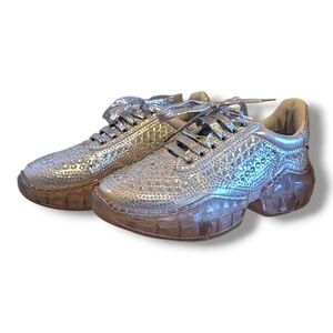 La‎ Sheelah Silver Crystal Rhinestone Sneakers Womens US Size 10 Pre-owned